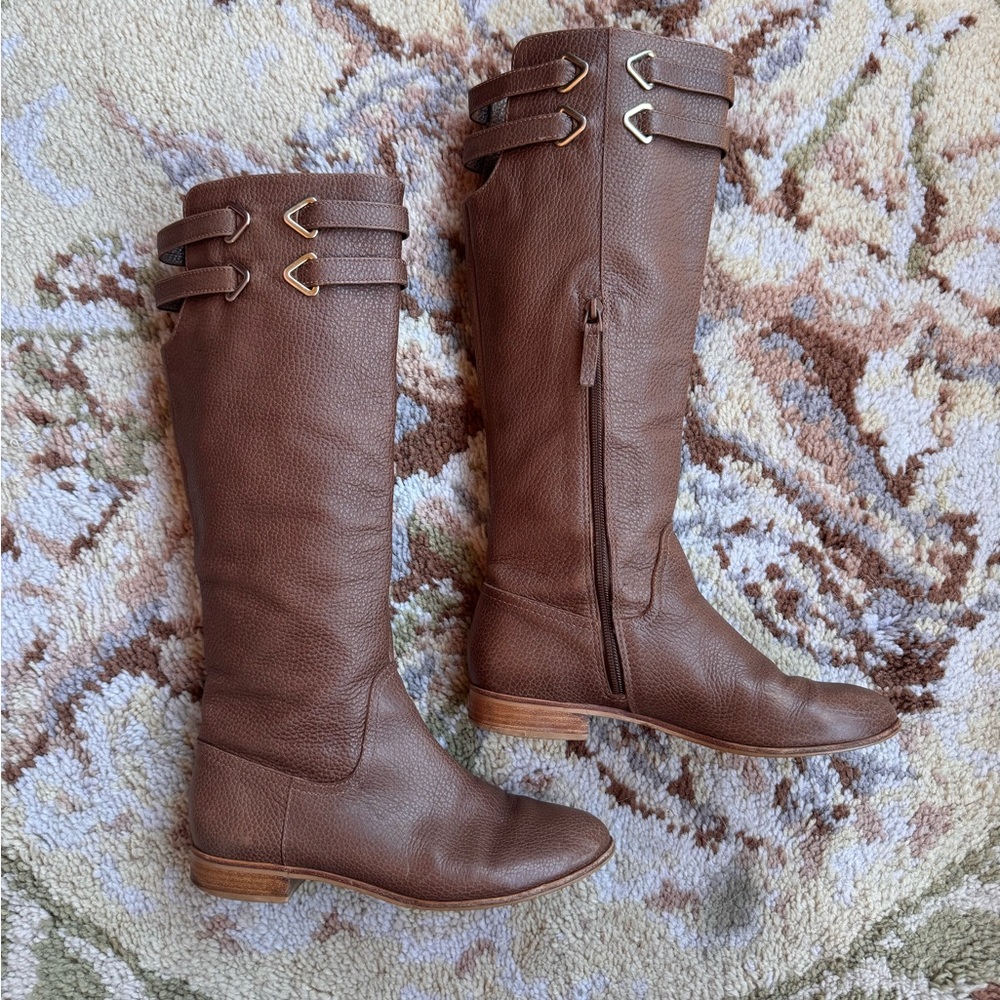 Winthrop Knee High Tan Leather Boots, Size 7.5